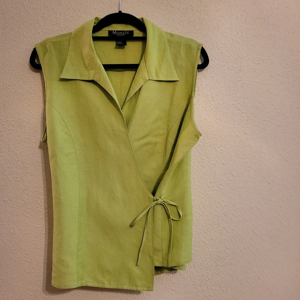 Vintage Montee' Collection lime green wrap top size 16 - Picture 2 of 10